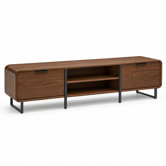 Szafka RTV z półkami, drewno i metal, 150 cm