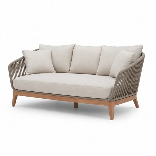 Trzyosobowa sofa teakowa z poliestrem beżowa 200x85x75 cm