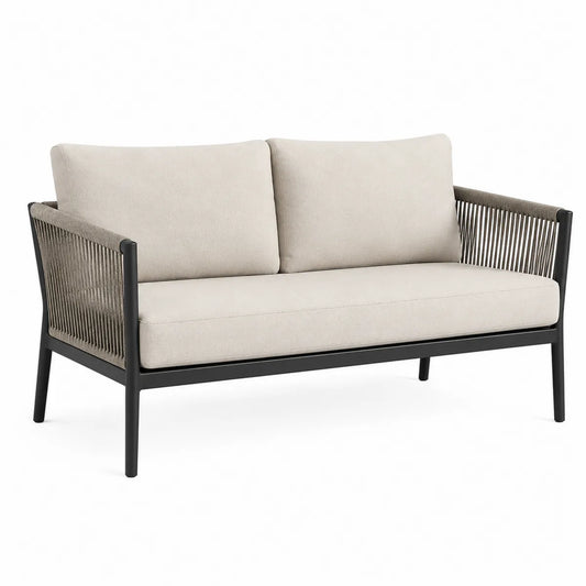 Sofa ogrodowa dwuosobowa z aluminium i tkaniny poliestrowej, beżowa