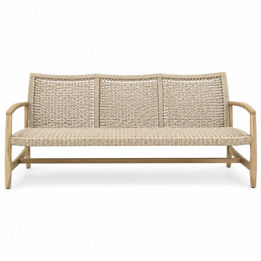 Sofa ogrodowa z rattanu syntetycznego beżowa drewno tekowe 200 cm