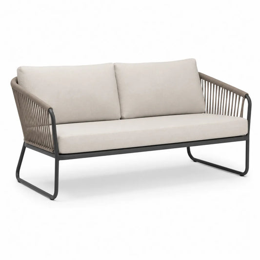 Sofa stalowa trzyosobowa z poliestrem i liną syntetyczną beżowa 180x85x75cm