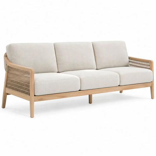 Drewniana sofa ogrodowa trzyosobowa beżowa