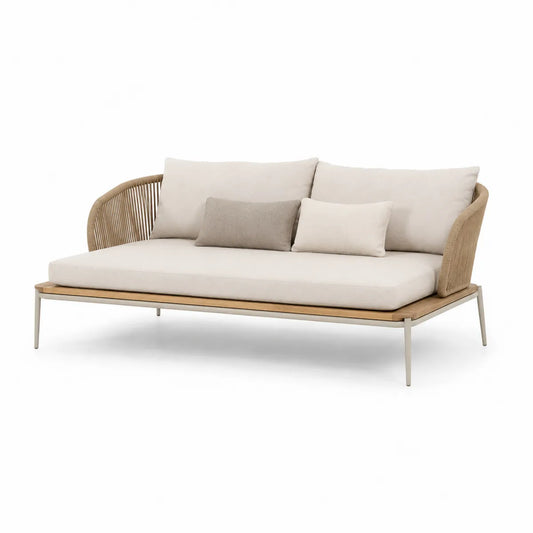 Sofa ogrodowa beżowa drewno aluminium poliester 200 cm