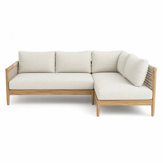 Sofa narożna zewnętrzna teakowa beżowa poliester 200x150x75 cm
