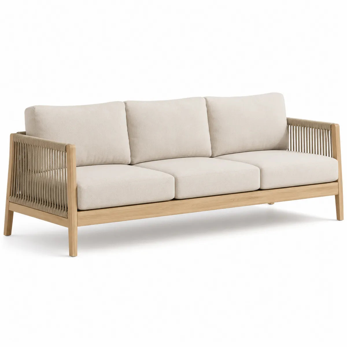 Sofa ogrodowa z drewna teak i liny poliestrowej beżowa 220 cm