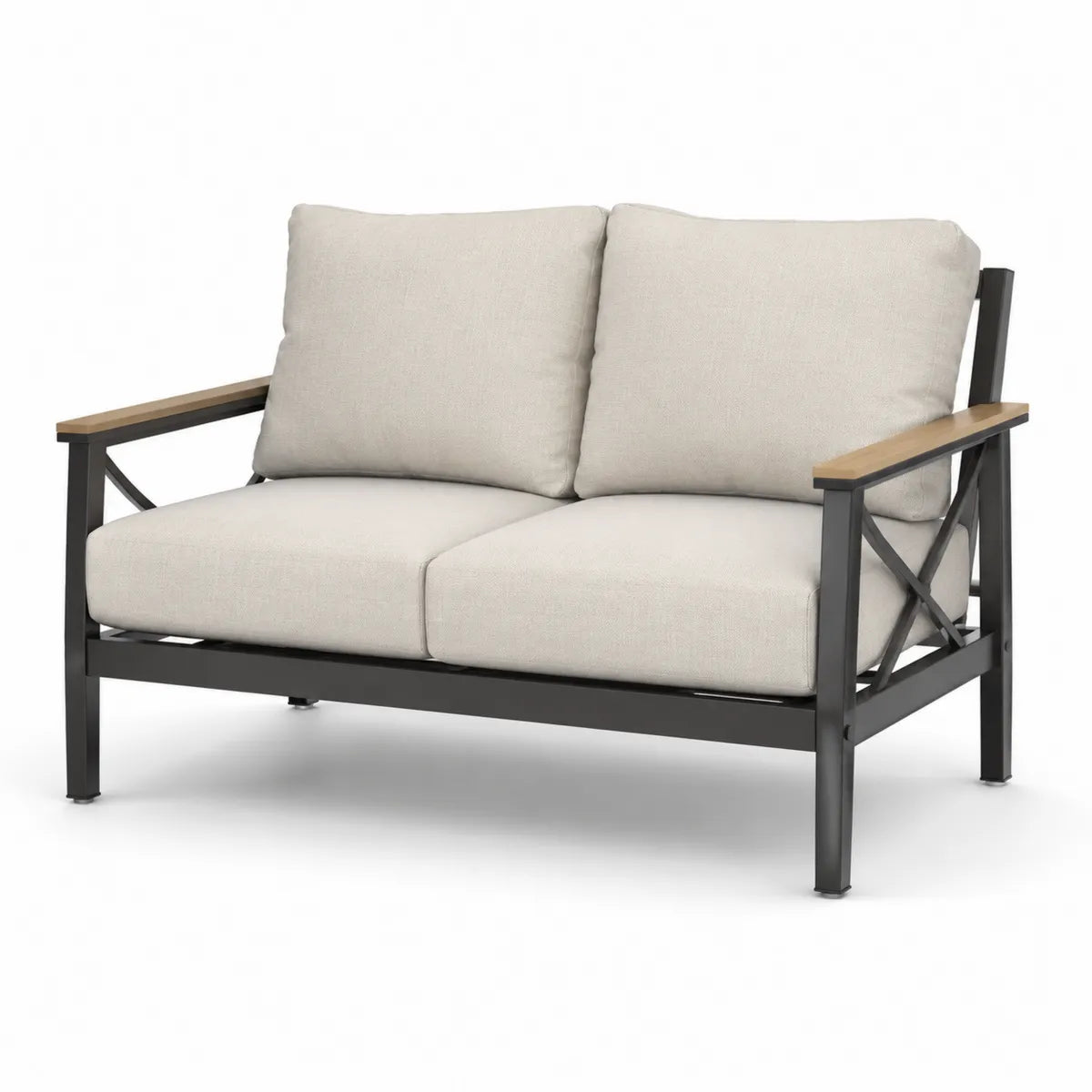 Sofa ogrodowa dwuosobowa metal drewno kremowa 125cm