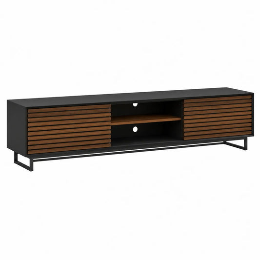 Czarna szafka RTV z MDF i metalu 180 cm