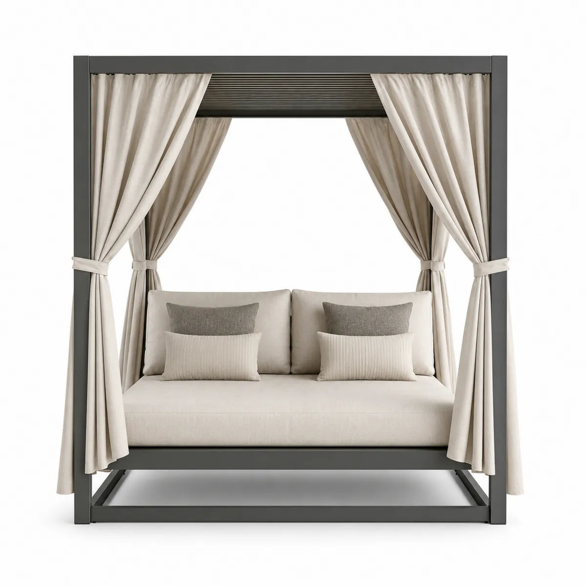 Leżanka z aluminium z zasłonami beżowymi 200 cm