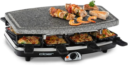 cloer, Czarny, w tym 8 non- patyczek do ułatwienia usuwania żywności, 6430 Grill Raclette wyposażone w naturalny kamień kuchenny, 1200 W