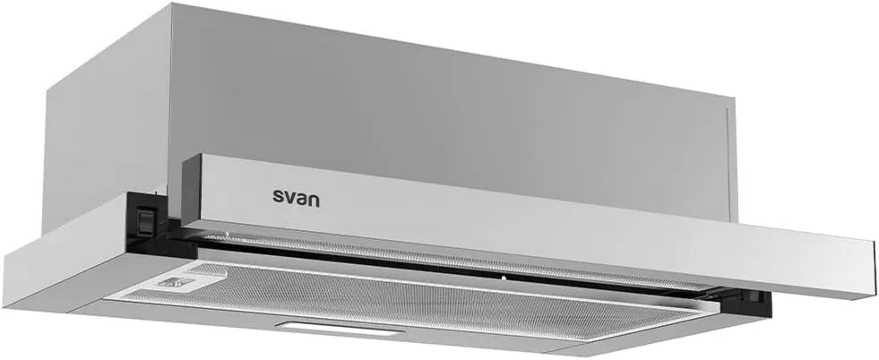 SVAN okap kuchenny, Zmywarka SPCE602AX. 301m3, 60 cm, 301m3 / h, 64 dB, stal nierdzewna, 2 Filtry, SCPE602AX. Moc 301m3, Hood teleskopowy m3/h