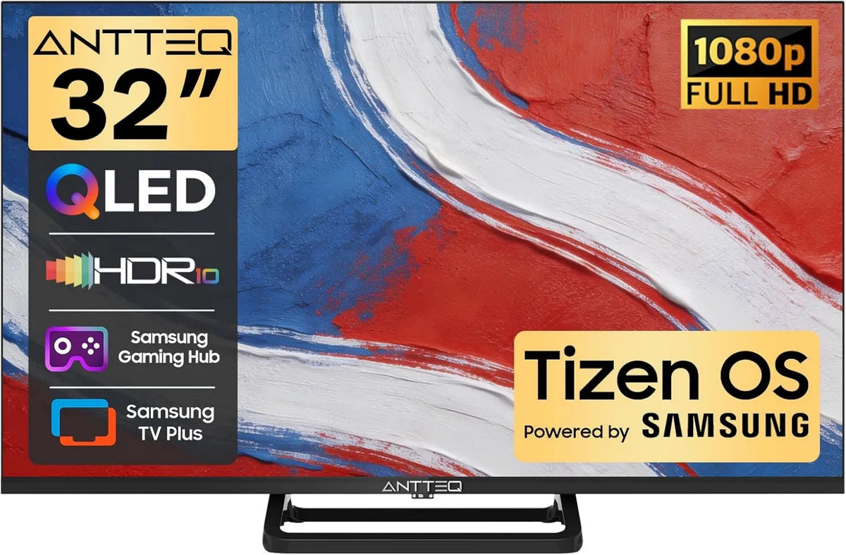 Antteq telewizor, Inteligentny, 32 cale, TV, QLED, HDR, Tizen OS, dekoracja w salonie, Full HD, MEMC HDR10, idealny do salonu