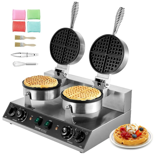 VEVOR gofrownica / opiekacz, elektryczny wafler, Aparat, 2460 W, profesjonalny, restauracja, powłoka niekleju, 2 strefy temperatury, stal nierdzewna