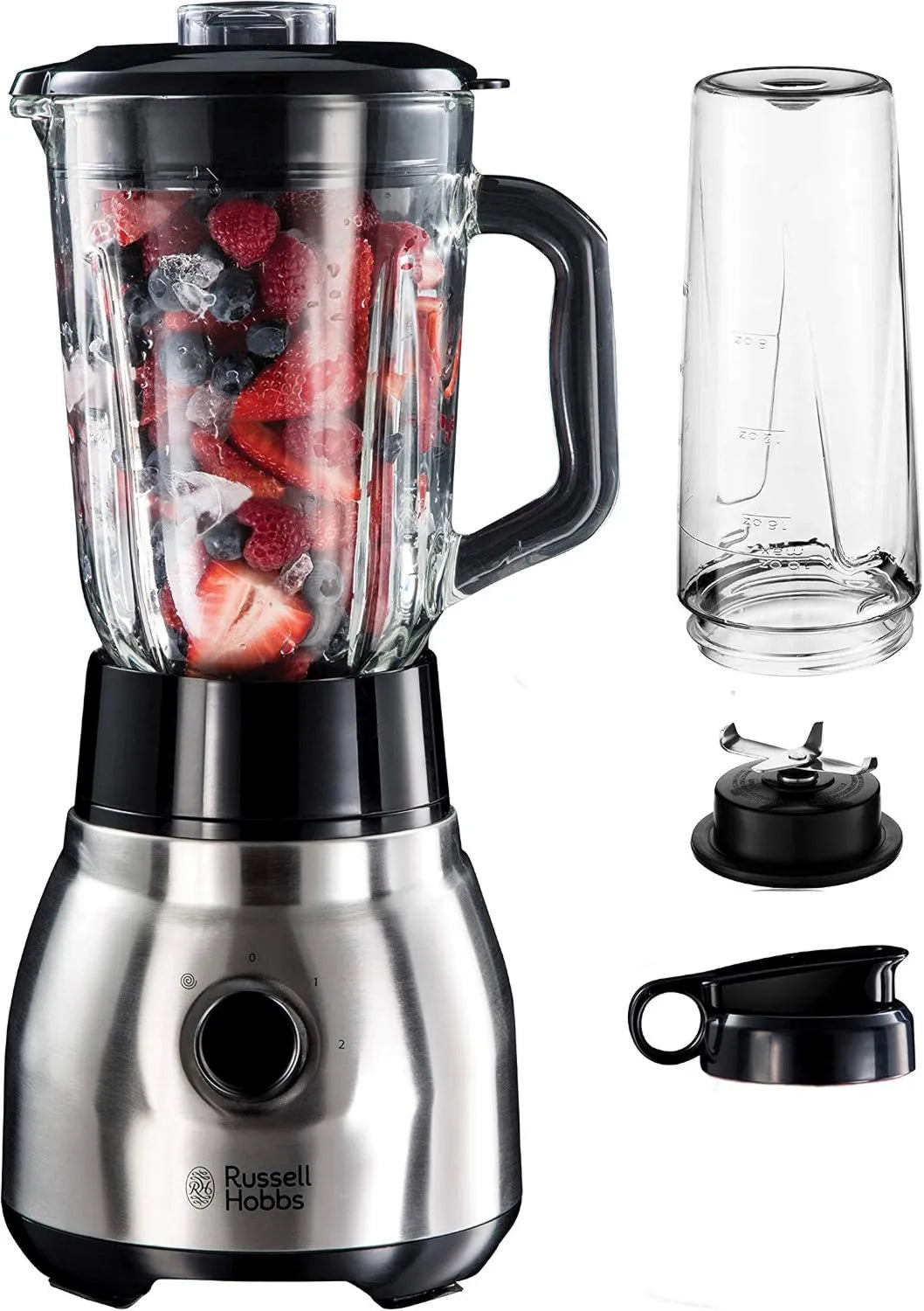 Russell Hobbs blender kielichowy, Blender, 1, 5 l, stal nierdzewna, Miska szklana 1.5 l + Nomade Gourde, Pulse and Ice Crush funkcja 0.6 l, 4 ostrza ze stali nierdzewnej