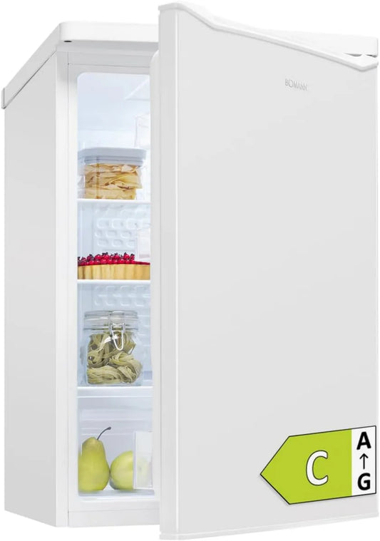 Bomann lodówka, 126 l, klasa energetyczna C, darmowa instalacja, oświetlenie LED, 2 strefy temperatury, białe, szklane clayette, kontrola