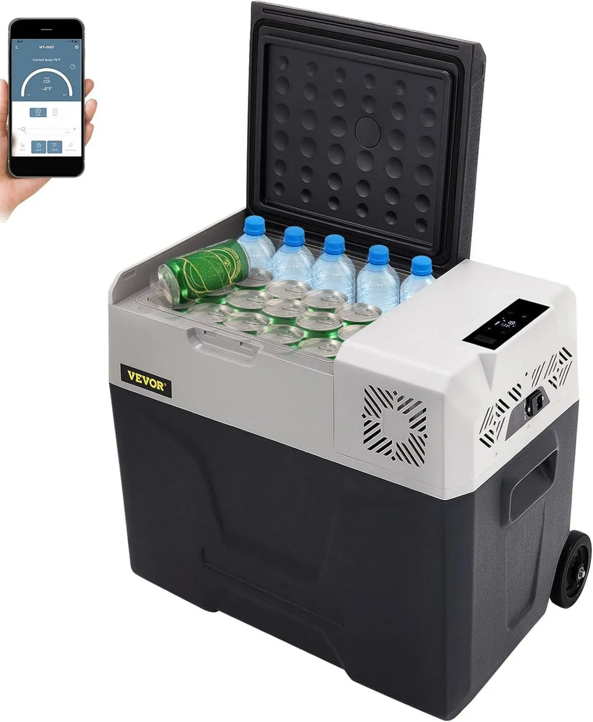 Lodówka z zamrażarką, 220 V, VEVOR Przenośna mini lodówka samochodowa 50 l, z cyfrowym wyświetlaczem LCD