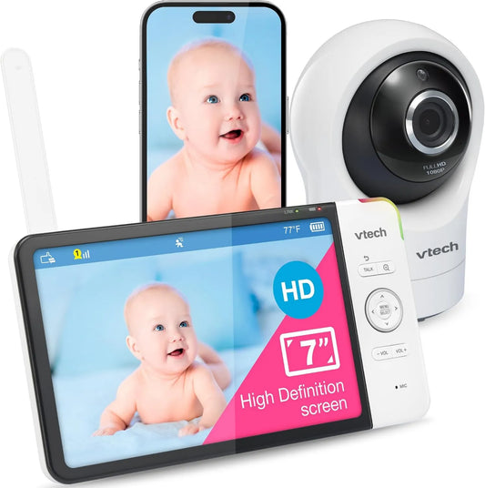 VTech, Monitor, RM7764HD 1080p, Wi-Fi, Android OS, 2 strefy temperatur, 360 ° Pan & Tilt, 2-Way Talk, 7 '720p HD wyświetlacz, HD Night Vision