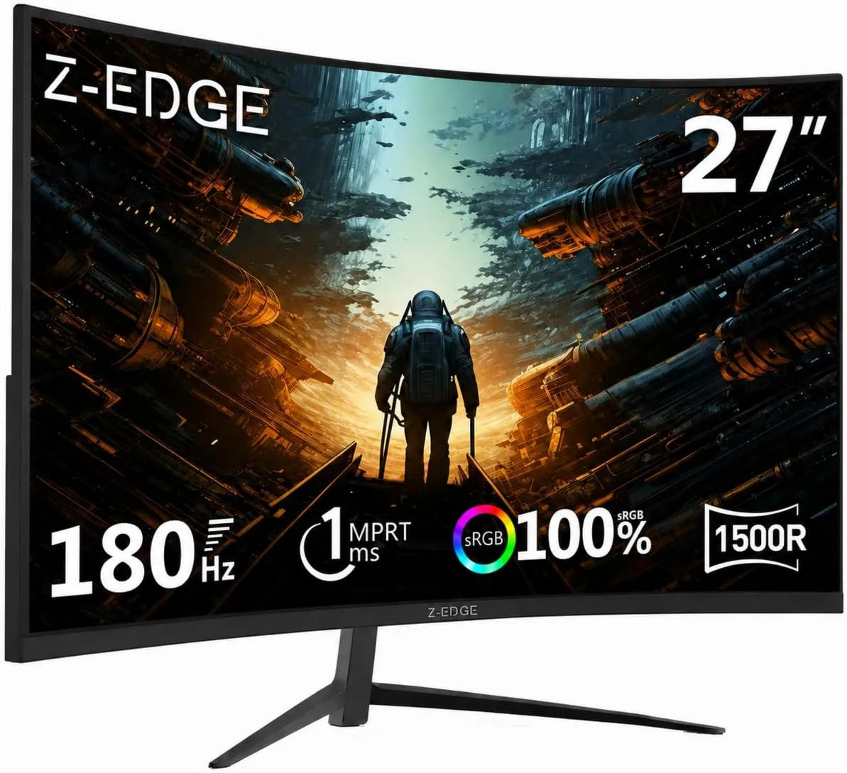 Z Z-Edge monitor komputerowy, Monitor 1080P 1500R, 27 cali, 1 ms, 180 Hz, konfiguracja gier, bez ramki, Full HD, VA płyty, HDMI, ekran PC, 178 ° Kąt widzenia, 350cd, m2, DP1