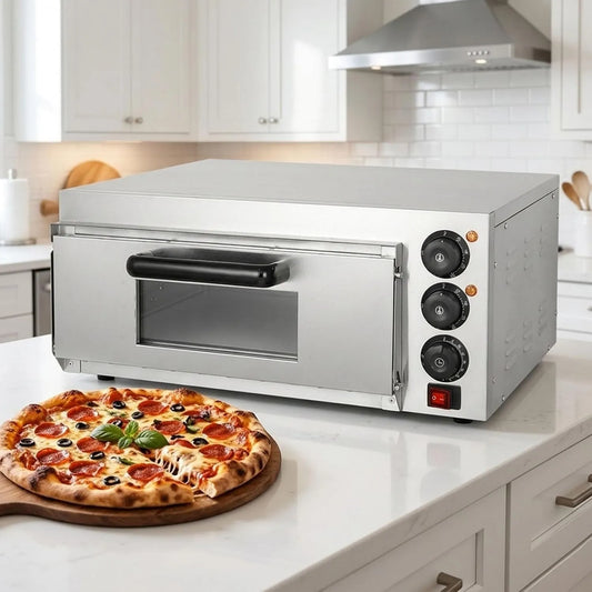 Générique piec do pizzy, Pizza piekarnik elektryczny, 2000 W, 0 do 300°C, bezpłatna instalacja, licznik, profesjonalny, 2 strefy temperaturowe, stal nierdzewna