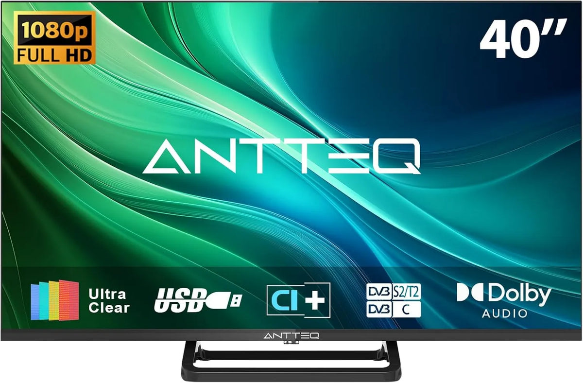 Antteq telewizor, Monitor 1080p T2, S2, 40 cali, dźwięk lalka, DVB- T2, Full HD, HDMI, USB, czarny, TV LED DVB-T2