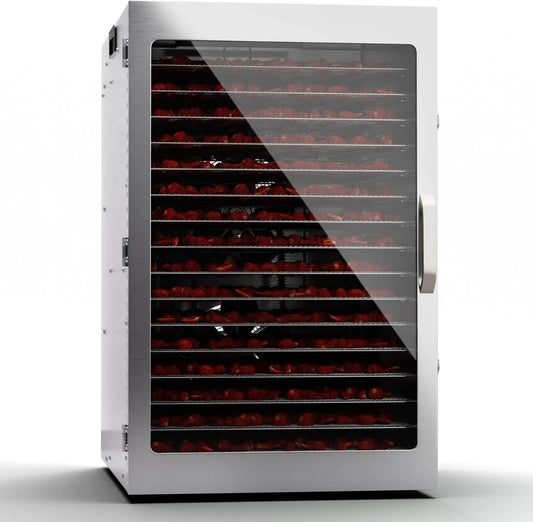 KLARSTEIN suszarka do żywności, Żywność 24H, Odwodnienie, stal nierdzewna 2000 W, z 20 metalowych grill, owoce, grzyby i mięso