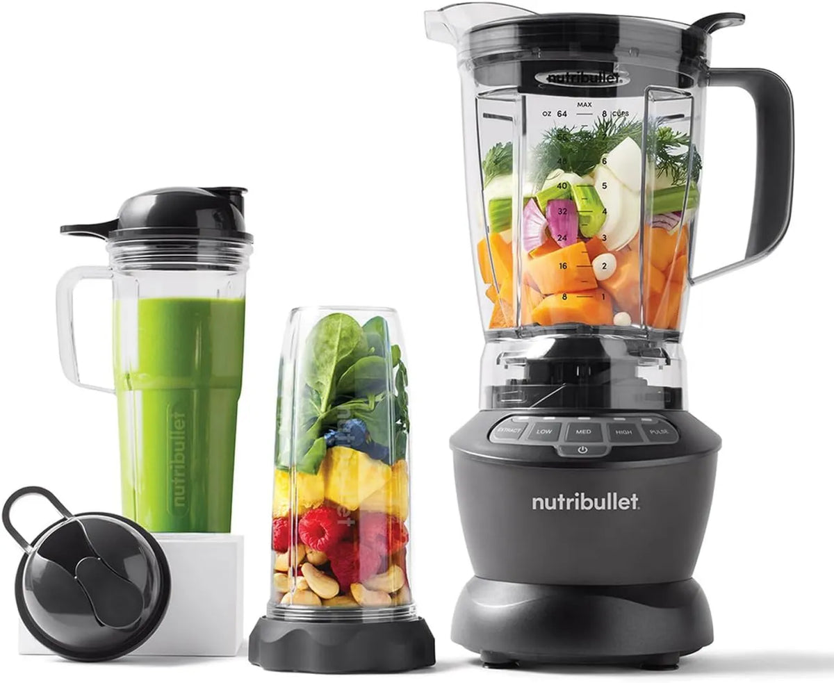 Blender, 1200 W, 1,8 l, 3 filiżanki, Nutribullet Mikser na gorąco i na zimno Combo w kolorze antracytowym, w zestawie z mocną podstawą o mocy 1200 W