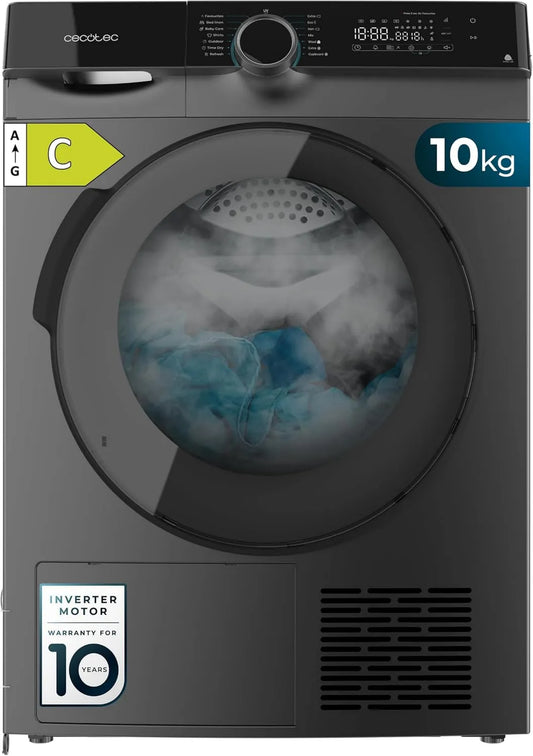 Cecotec suszarka z pompą ciepła, Bolero Dresscode suszarka, 14 programów, 10 kg, klasa E- energii, Inwerter, stal nierdzewna, Funkcje takie jak UV Care, Prasowanie