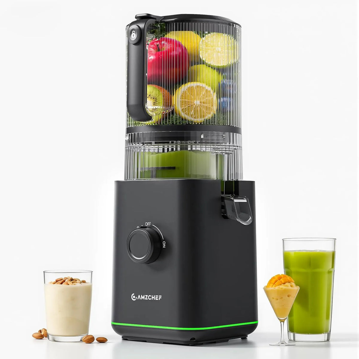 AMZCHEF, Wyciąg z soku, 2, 5 l, tłumik, Cicha i łatwa do czyszczenia, Bocca 155 mm, 5 l z separatorem Mossa, 2 filtry