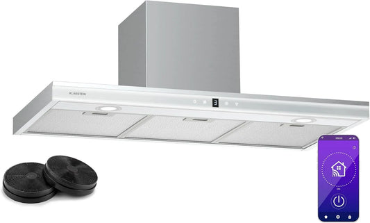KLARSTEIN okap kuchenny, 6000K, 90 cm, 700m3 / h, 56 dB, oświetlenie LED, instalacja ścienna, dotyk, Wi-Fi, tłumik, czarny m3/h