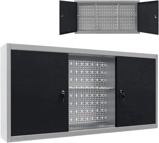 Szafa, 60 cm, 120 x 19 x 60 cm, Festnight Czarno-szara metalowa szafa/szafka na narzędzia, szafka ścienna do warsztatu i garażu