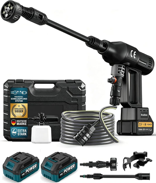 Purova, Wysokie ciśnienie czyszczące 4.0Ah 6- in-1, 1500 W, wyświetlacz LCD, czarny, silnik bez miotły 1500 W, Buse & Pipe 5m, 600 l / h, 2X Baterie 6-en-1