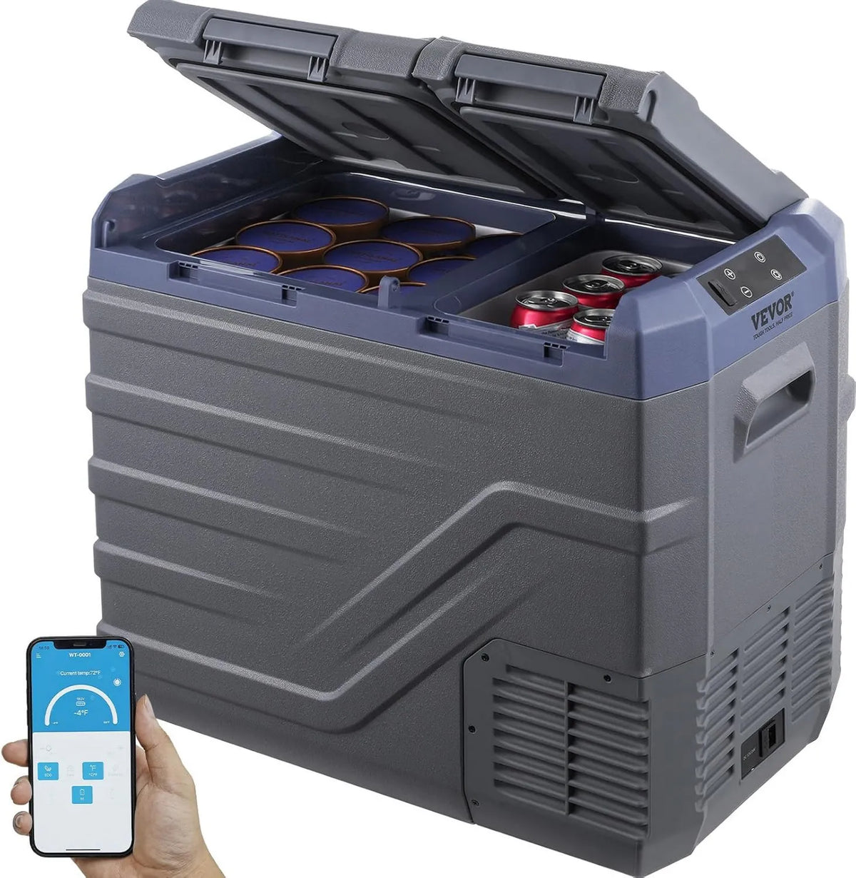 Lodówka z zamrażarką, 240 V, regulacja ustawień, VEVOR Lodówka samochodowa, przenośna zamrażarka podwójna strefa 40 l, regulowany zakres od -20~20 °C