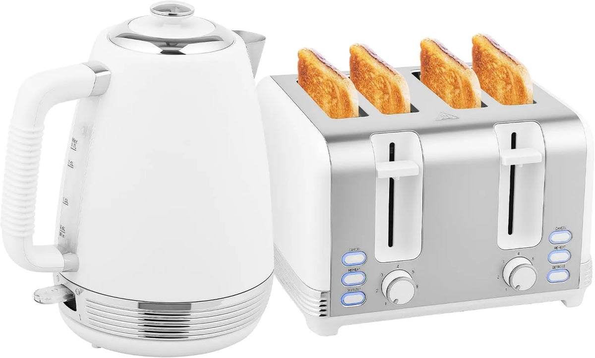 HOMCOM, Grzejnik elektryczny, 1, 7 l, 2200 W, grill, termostat, stal nierdzewna, biały, czajnik ze stali nierdzewnej i toster zestaw 2200 W i 1