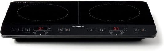 Ariete kuchenka przenośna, Płyta indukcyjna, 2000 / 1500 W, indukcyjny stół do gotowania, blokada, licznik, przenośny, czarny, 10 + 8 poziomów mocy, 1998 Double