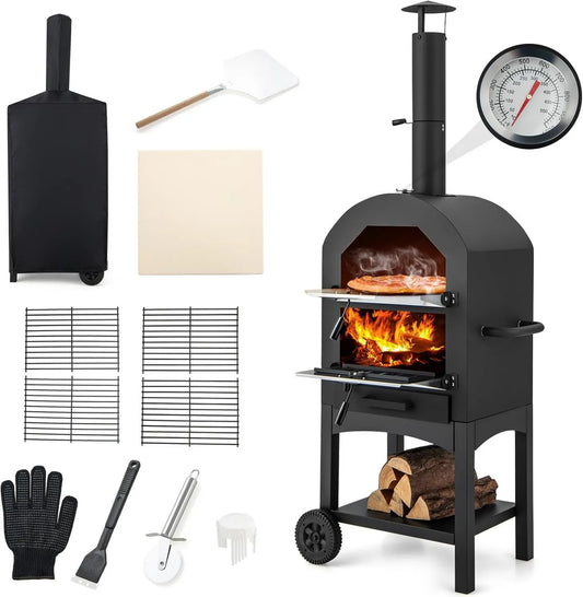 GYMAX piec do pizzy, Pizza piekarnik elektryczny, 162 cm, na zewnątrz, grill, kemping, Easy gotowania z Pizza Stone, Pelle i Kompletne akcesoria na kempingu