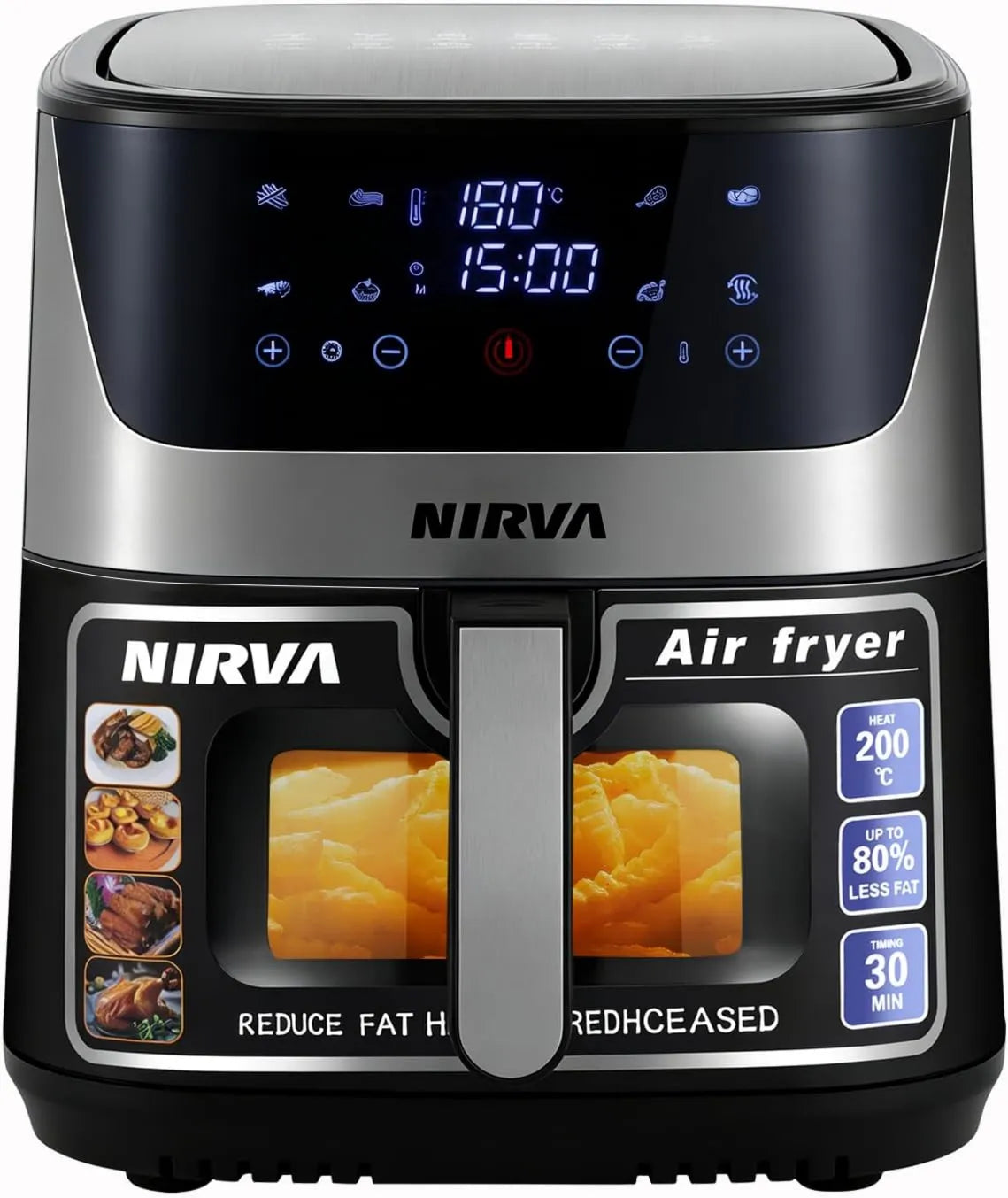 NIRVA frytkownica beztłuszczowa, Zmywarka, 8.5 l, 1700 W, dotyk, czarny, Air frytkownica 8.5 l Suszarki pneumatyczne, części nieprzylepne