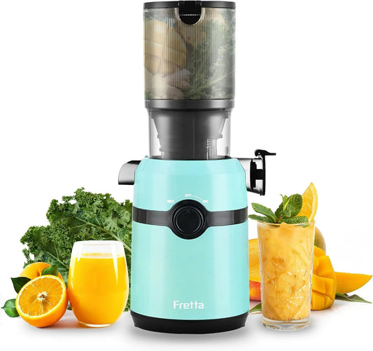 Wyciskarka do soku, 200 W, 108 mm, Fretta Sokowirówka Slow Juicer z otworem XL 108 mm i pojemnością 1 l, sokowirówka do warzyw i owoców
