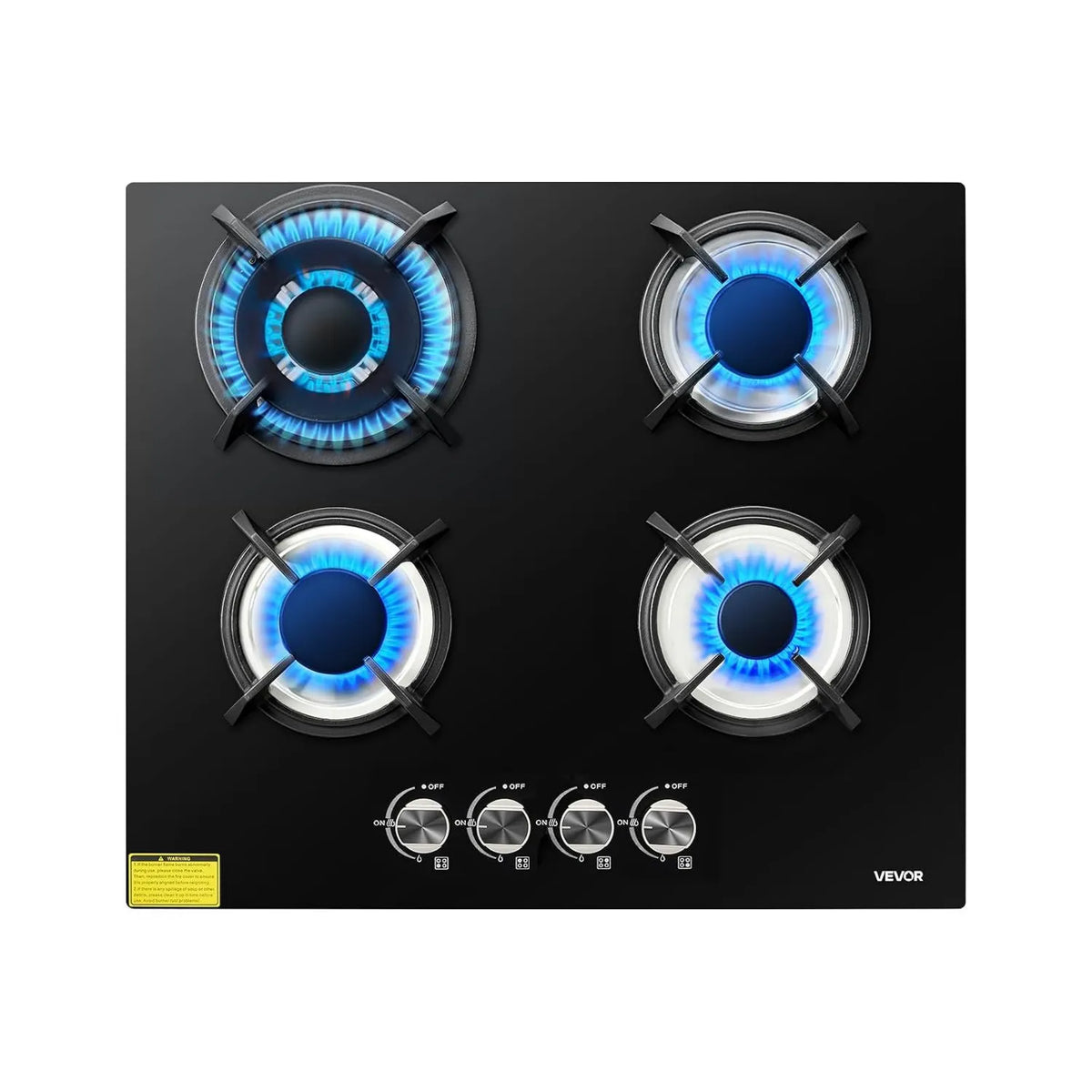 VEVOR płyta grzewcza, Gazowy, 60 cm, 4 pola grzewcze, do zabudowy, grill, odlewane żelazko, stół do gotowania gazu, 8 kW Max, 2 Korona spalacz uszczelniona, Bezpieczeństwo