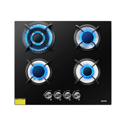 VEVOR płyta grzewcza, Gazowy, 60 cm, 4 pola grzewcze, do zabudowy, grill, odlewane żelazko, stół do gotowania gazu, 8 kW Max, 2 Korona spalacz uszczelniona, Bezpieczeństwo