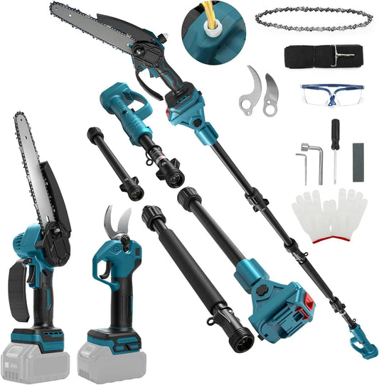 Makita pilarka łańcuchowa, 8 cali, 28 mm, uchwyt teleskopowy, zestaw narzędzi ogrodowych 4 w 1, kompatybilna z bateriami, maksymalny zasięg do 4 m