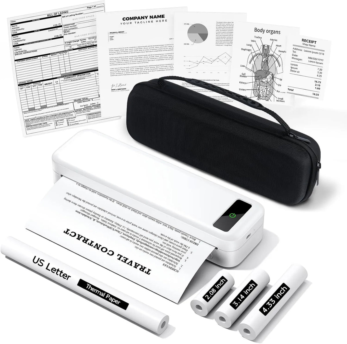 A4 drukarka, 2600 mAh, 110 mm, 80 mm, TATTMUSE Przenośna Drukarka Termiczna do Użytku Domowego, Kompatybilna z Telefonem i Laptopem