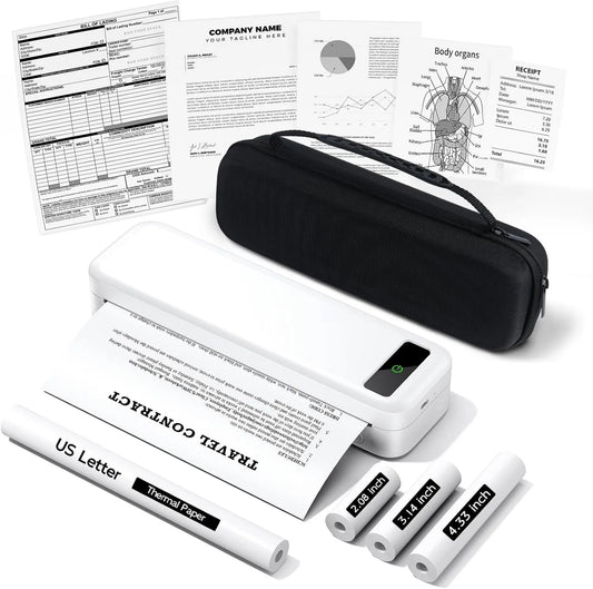 A4 drukarka, 2600 mAh, 110 mm, 80 mm, TATTMUSE Przenośna Drukarka Termiczna do Użytku Domowego, Kompatybilna z Telefonem i Laptopem