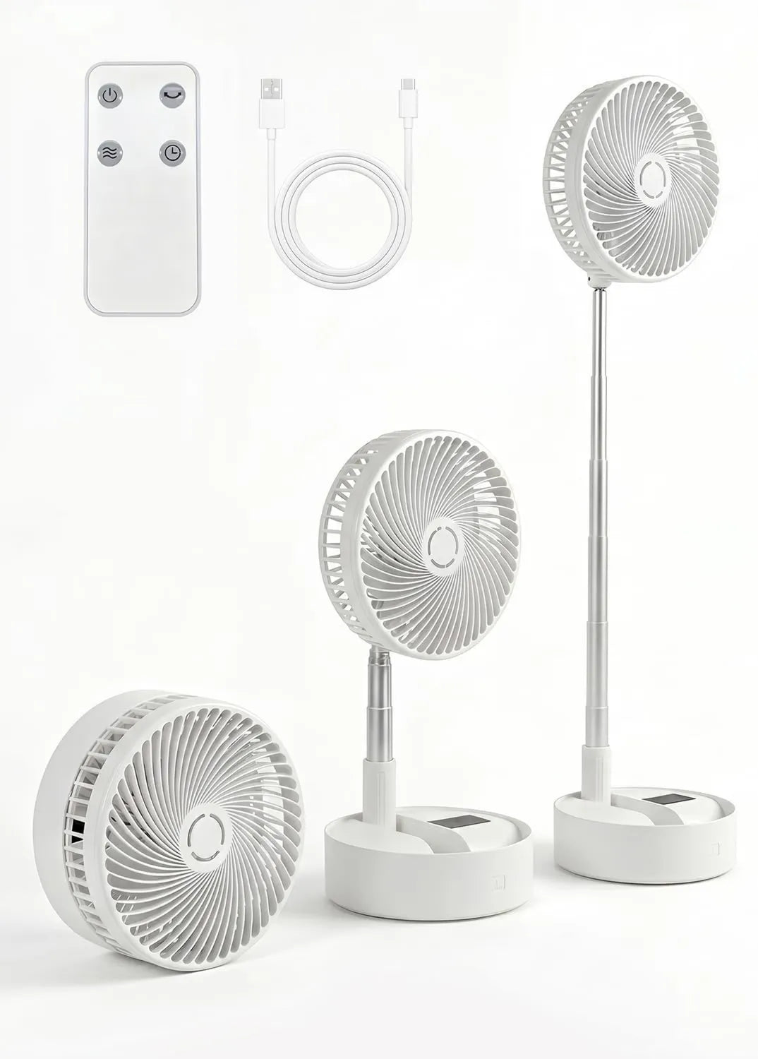 MOXTOYU, Wentylator, 90 ° / 120 ° oscylacja, 3 cm, przenośny, licznik, USB, tłumik, 8000 mAh bateria, 5 prędkości