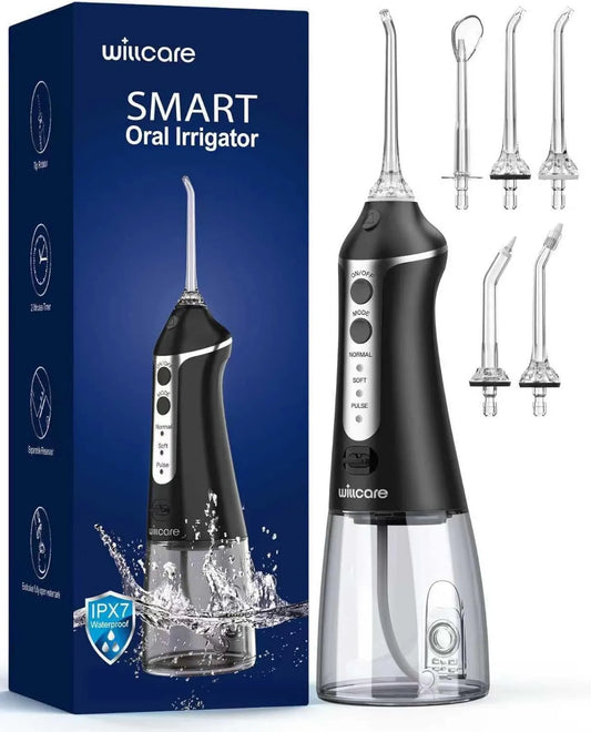 HOHOO, IPX7 przenośny, elektryczny hydropulent dentystyczny, 300 ml, IP65, duży zbiornik, 4 tryby, do czyszczenia głębokich zębów